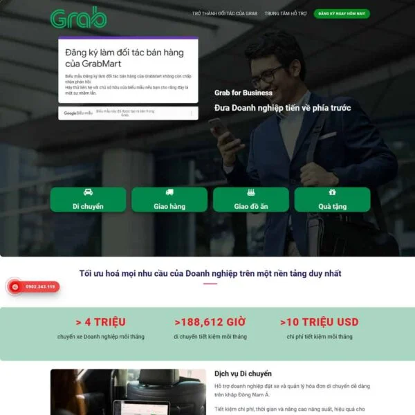 Theme WordPress landing page dịch vụ Grab