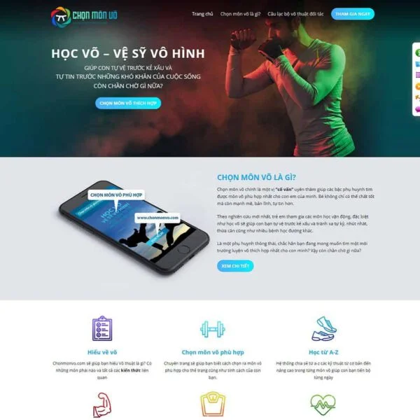 Theme WordPress Landing page giới thiệu lớp học võ thuật