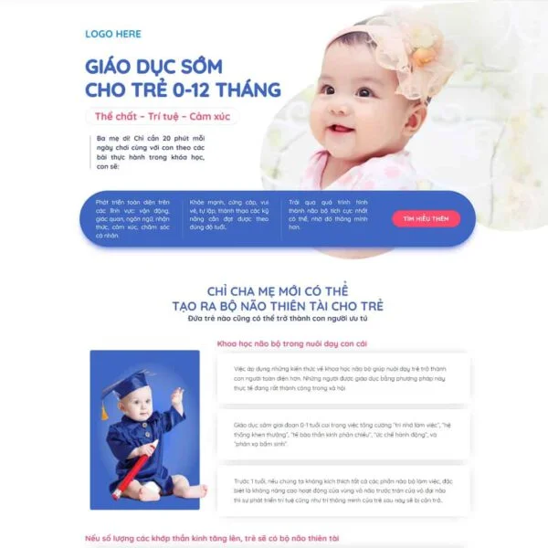 Theme WordPress landing page khóa học dạy trẻ