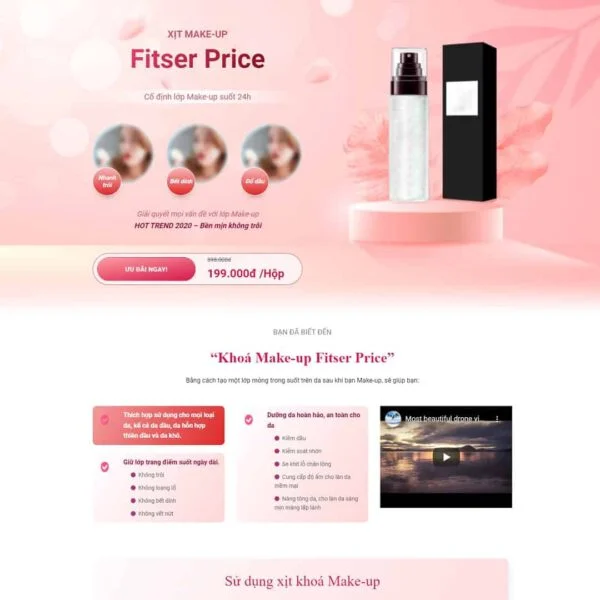 Theme WordPress Landing page xịt makeup